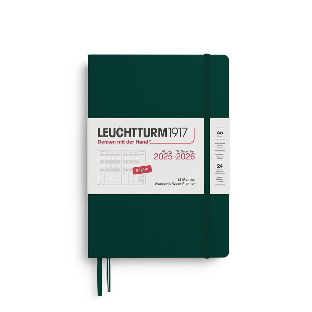 Leuchtturm, Green, Academic, Art & School, 2026, A5, Medium, 18 Month, Week, Planner, Forest Green, 948123